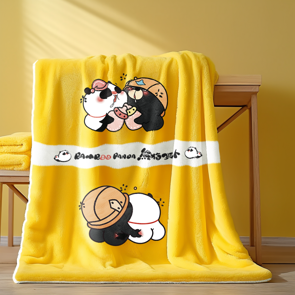 PandaYeet Official Bamboo Panda and Dundun Bear Kawaii blanket -1.5m x2m