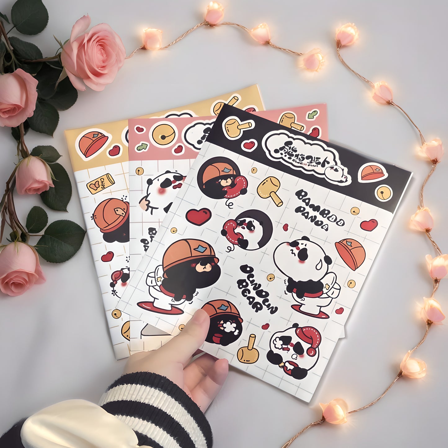 Official Bamboo Panda Cute Stickers Set | 3 Colors | 6 Sheets