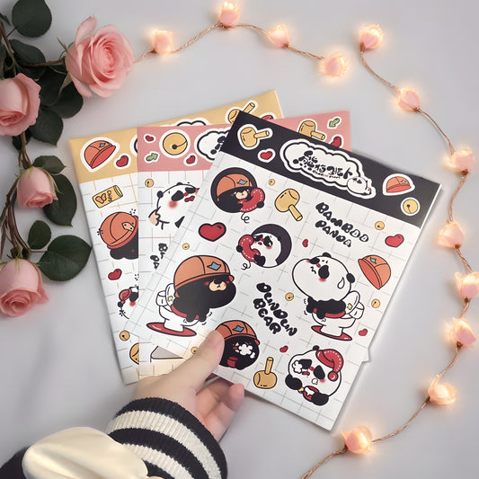 Official Bamboo Panda Cute Stickers Set | 3 Colors | 6 Sheets
