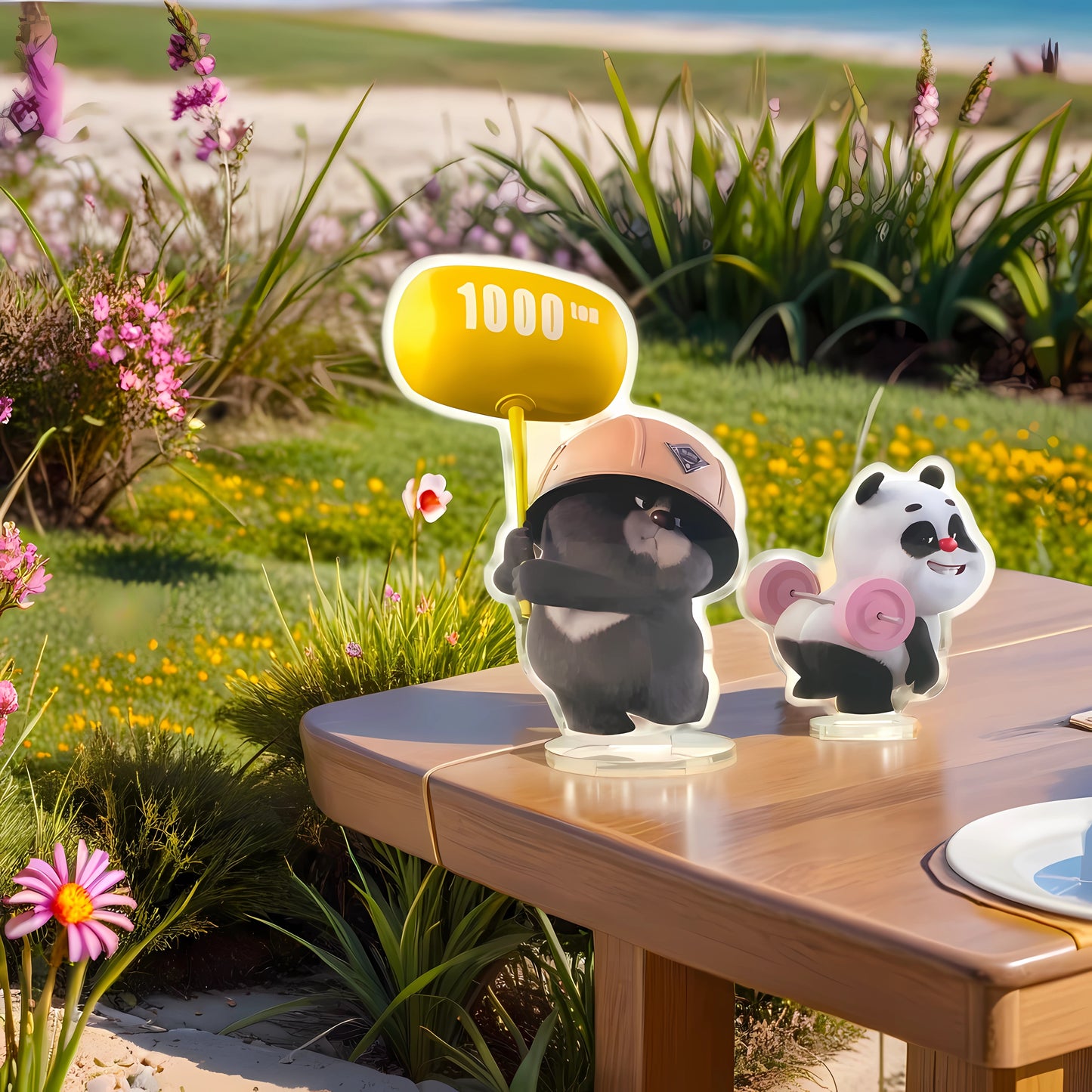 Bamboo Panda & Dundun Bear Acrylic Stand Figure | Desktop Standing Ornaments