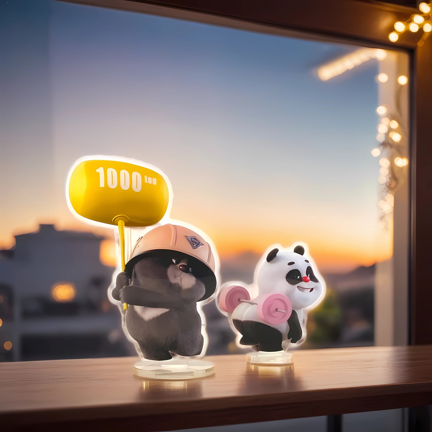 Bamboo Panda & Dundun Bear Acrylic Stand Figure | Desktop Standing Ornaments