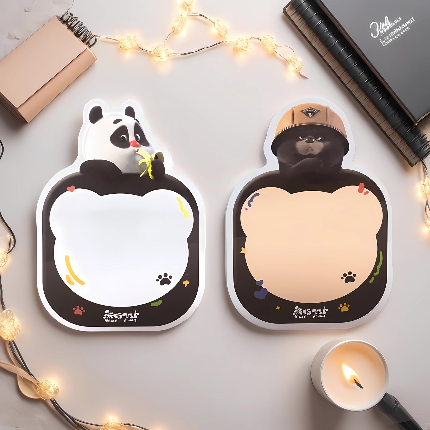 PandaYeet Official Bamboo Panda & Dundun Bear Cute Sticky Notes | 60 Sheets | 2 Packs