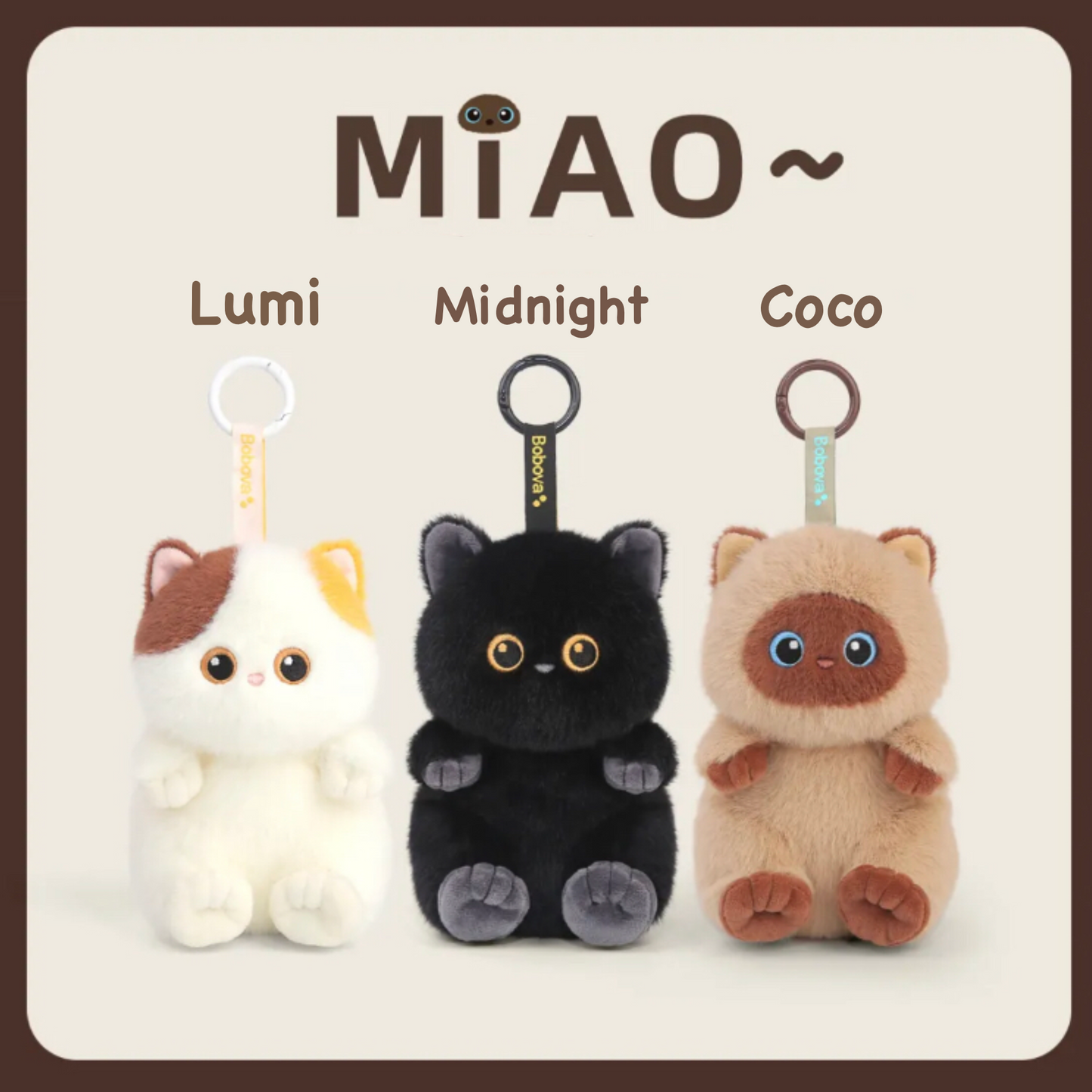PlushyFriends Kawaii Cat Key Chain - Lumi, Midnight, Coco 15CM