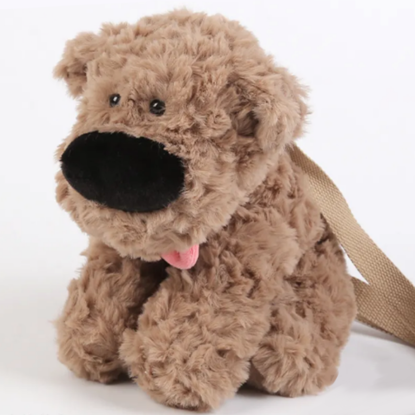 PlushyFriends Big Nose Dog Crossbody Plush Bag - Khaki & White