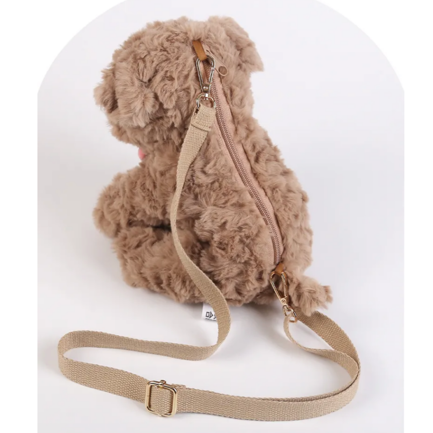 PlushyFriends Big Nose Dog Crossbody Plush Bag - Khaki & White