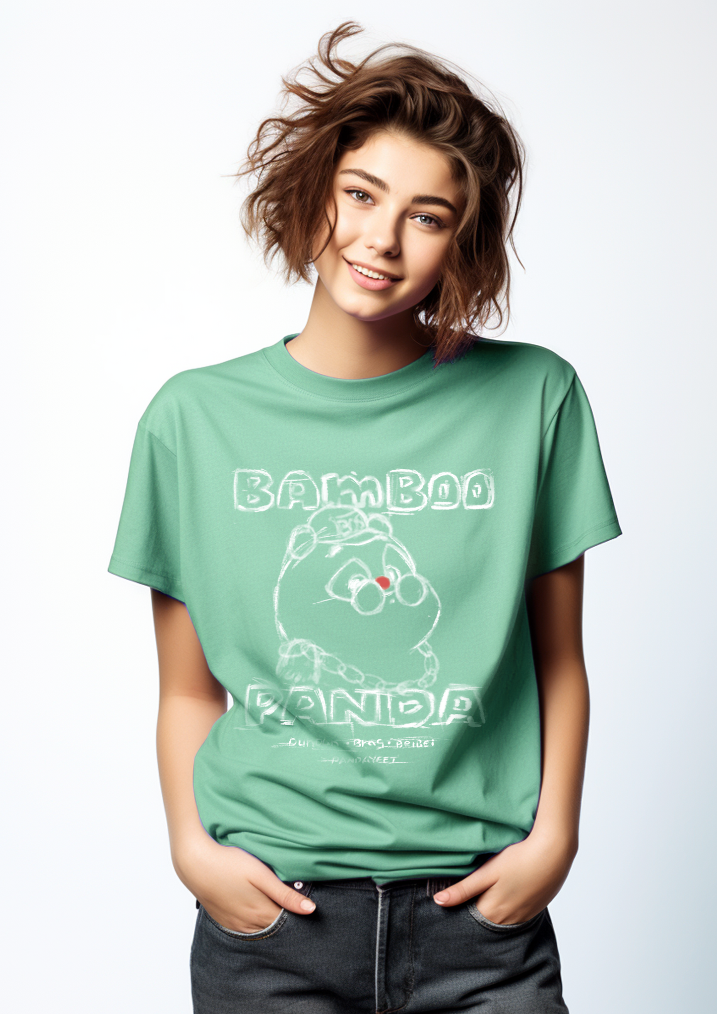 Bamboo Panda Ultra Comfy Short Sleeve T-Shirt | Sketchy Style | Green | Free Shipping