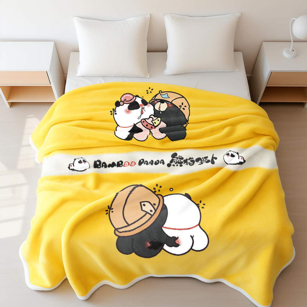 Bamboo Panda 熊猫班卜 Kawaii blanket | yellow | Couple Milk Bottle Style | free shipping