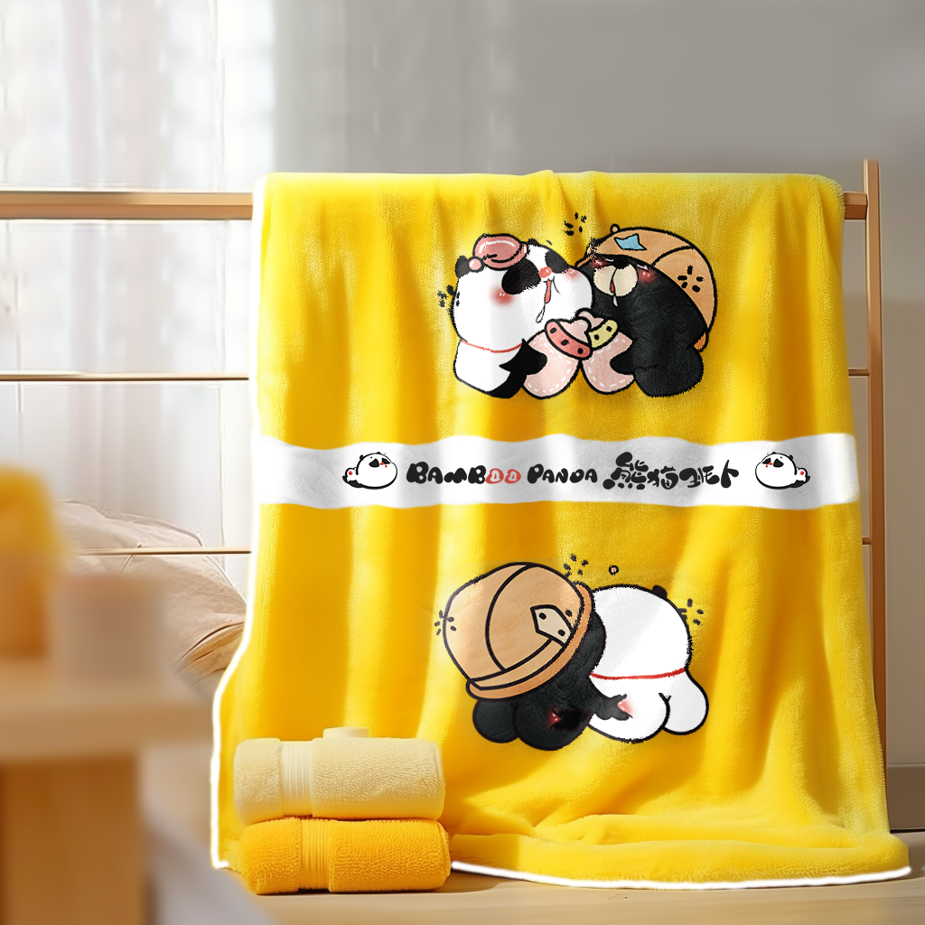 Bamboo Panda 熊猫班卜 Kawaii blanket | yellow | Couple Milk Bottle Style | free shipping