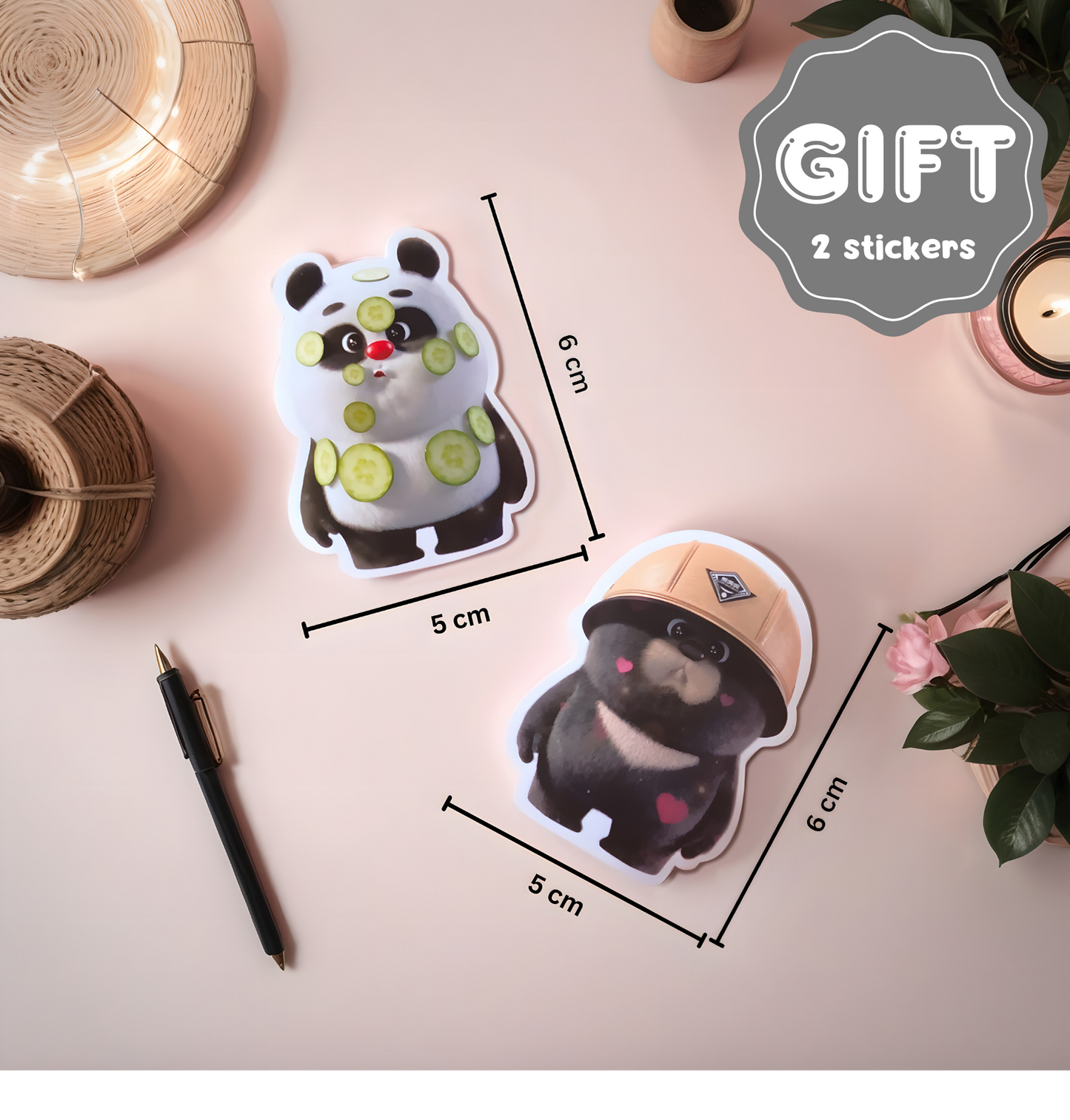 Bamboo Panda Cute Stickers | 3 Colors | 6 Sheets