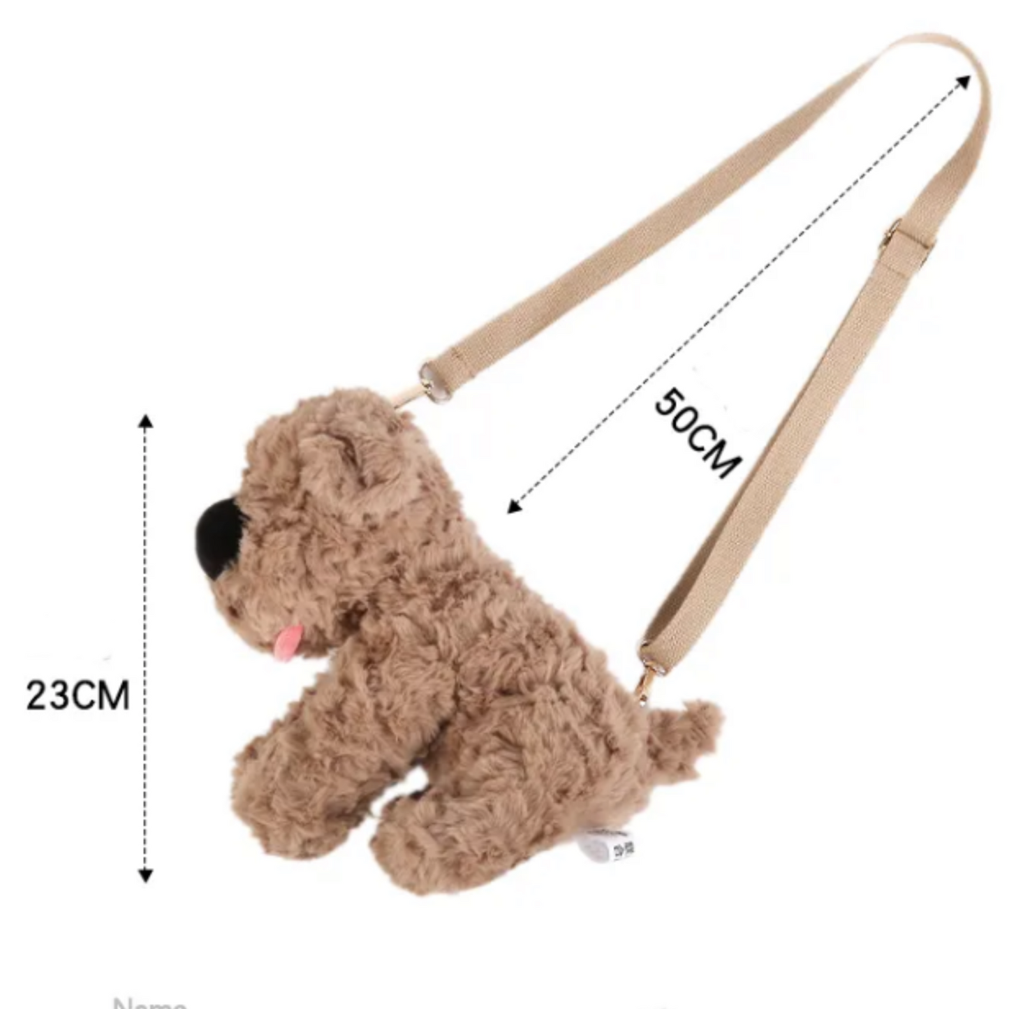 PlushyFriends Big Nose Dog Crossbody Plush Bag - Khaki & White