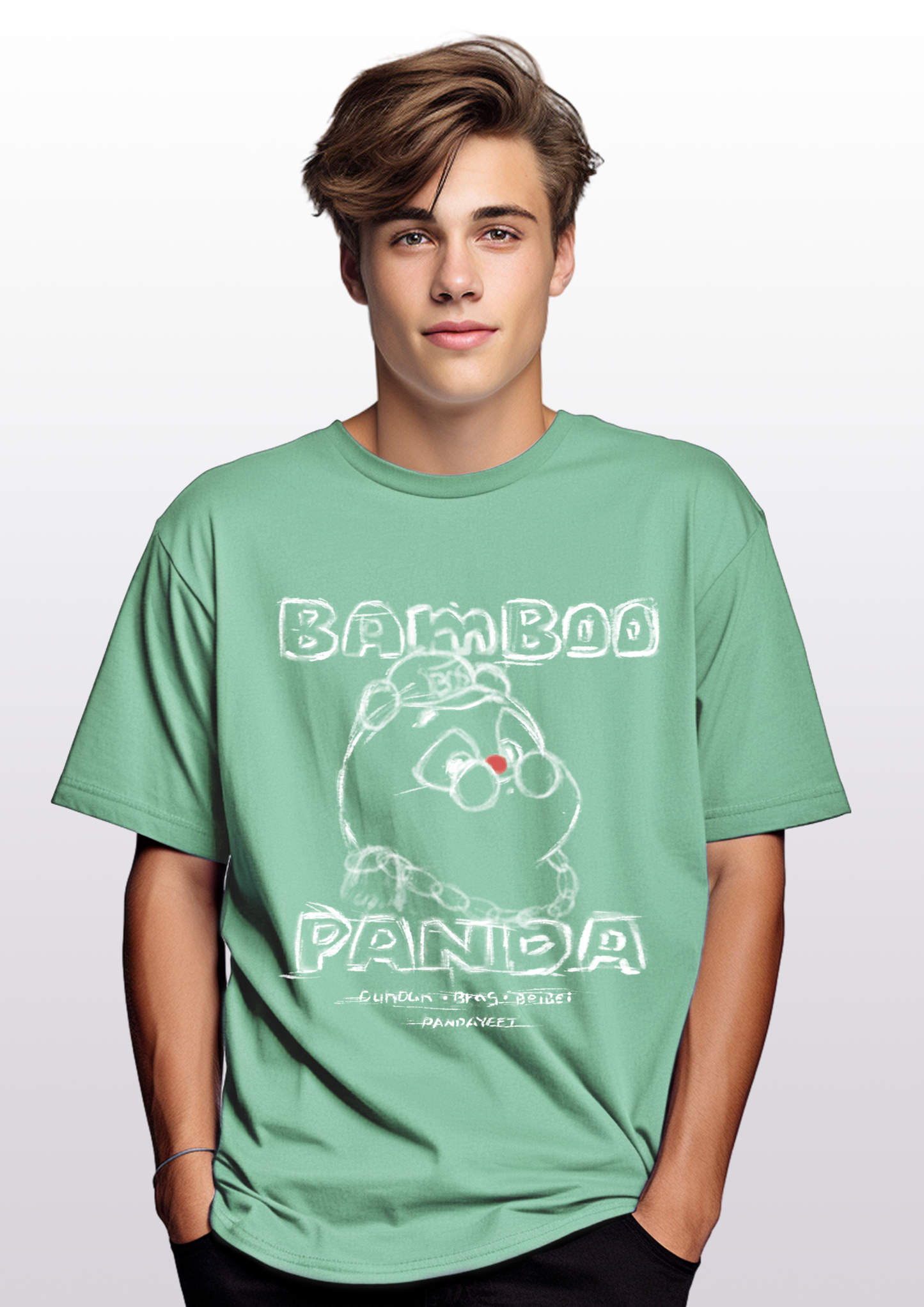 Bamboo Panda Ultra Comfy Short Sleeve T-Shirt | Sketchy Style | Green | Free Shipping